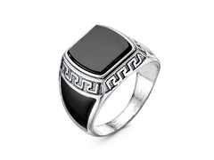 Серебряное мужское кольцо с черной вставкой